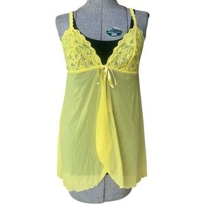 Cosabella Babie Yellow Sheer Lace Babydoll Chemise Lingerie Sleepwear Size Large